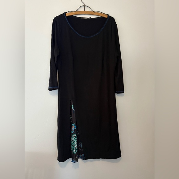 Desigual Evaristo Black Knit Dress | Peek-a-Boo Floral Pleat | Women’s XL - Picture 1 of 6